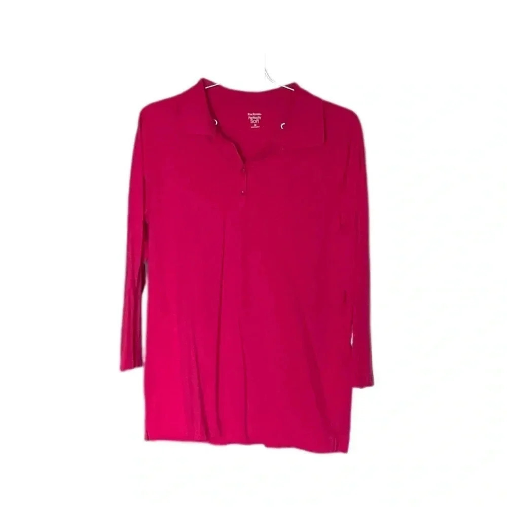 Kim Rogers Perfectly Soft 3/4 Sleeve Women’s Pink Casual Shirt Medium - Picture 3 of 9